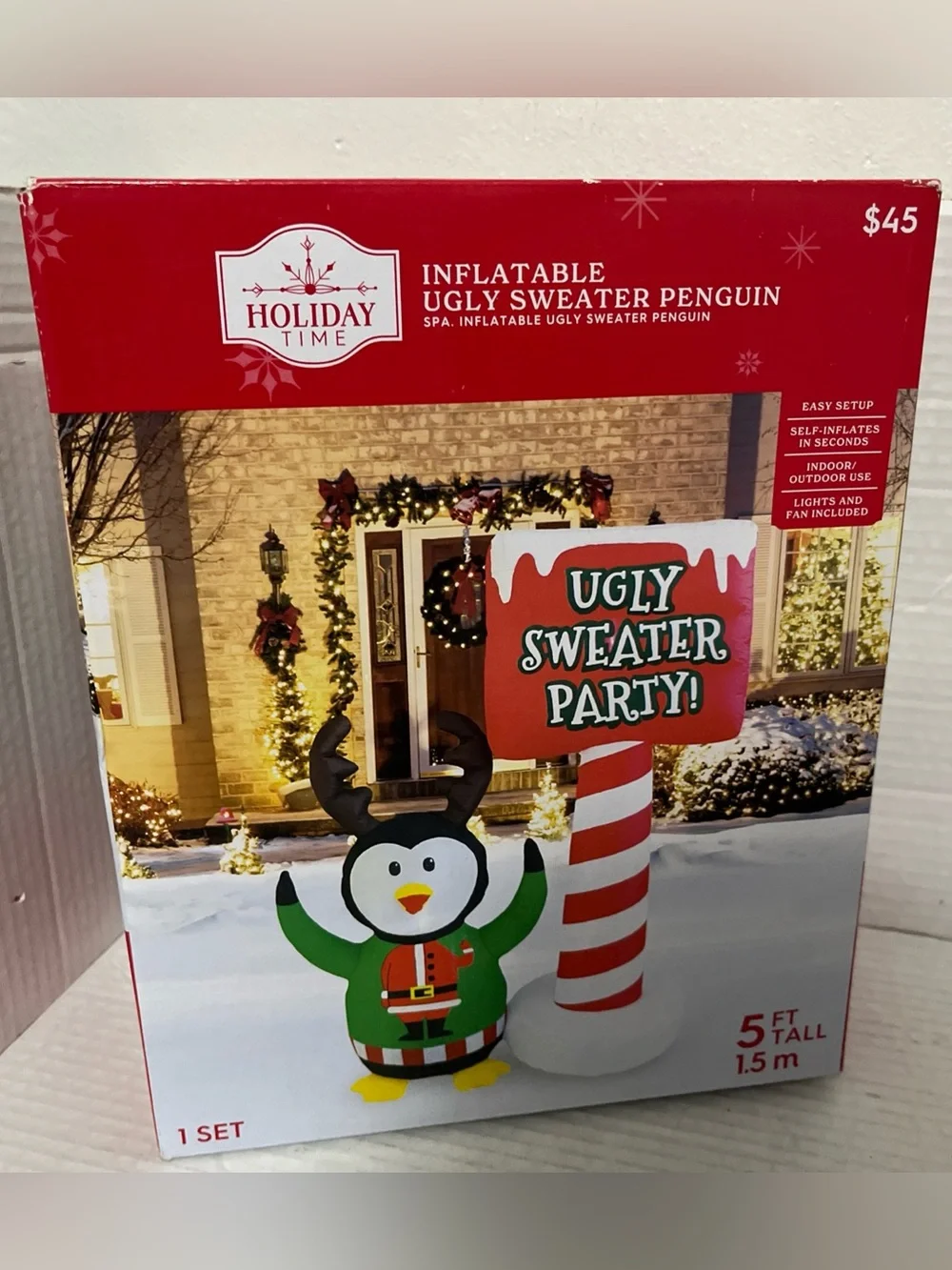 New Holiday Time Inflatable Ugly Sweater Party Penguin Christmas Inflatable 5 Ft